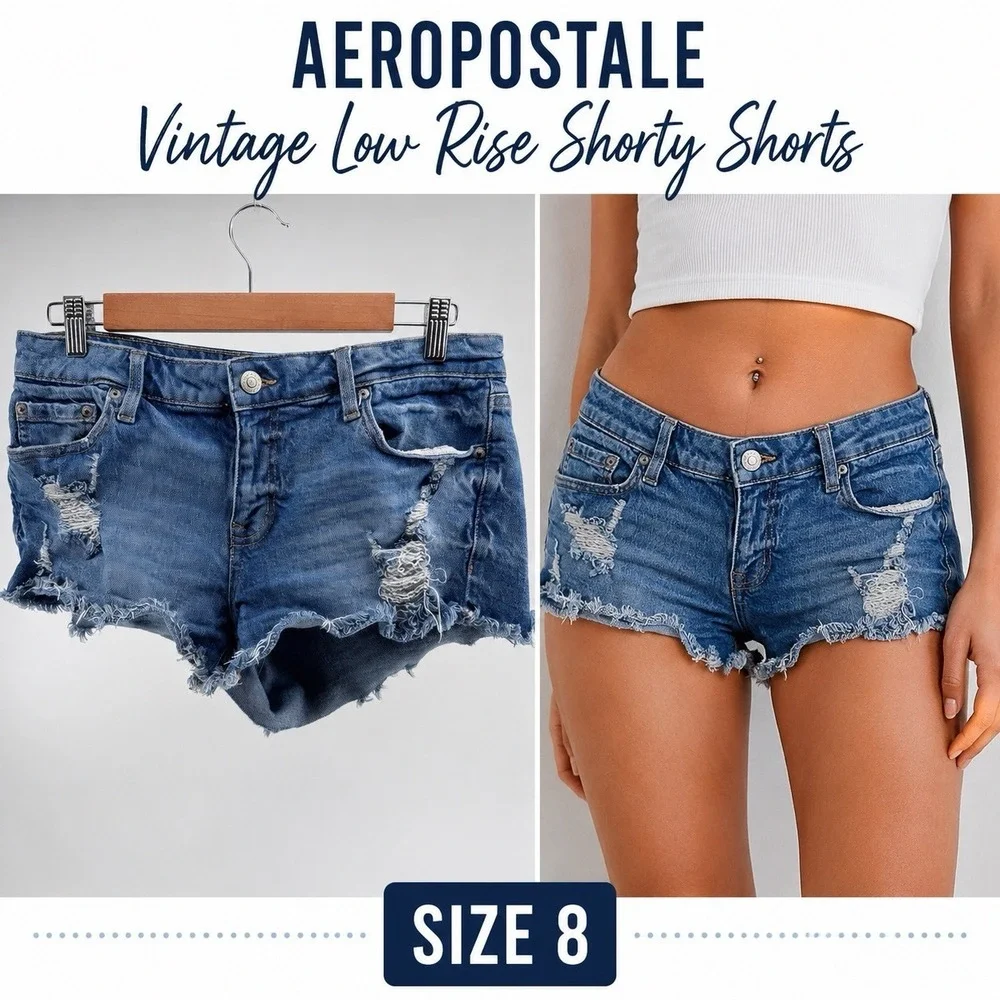 Aeropostale Vintage Low Rise Shorty Shorts Womens Size 8 Distressed Denim Blue